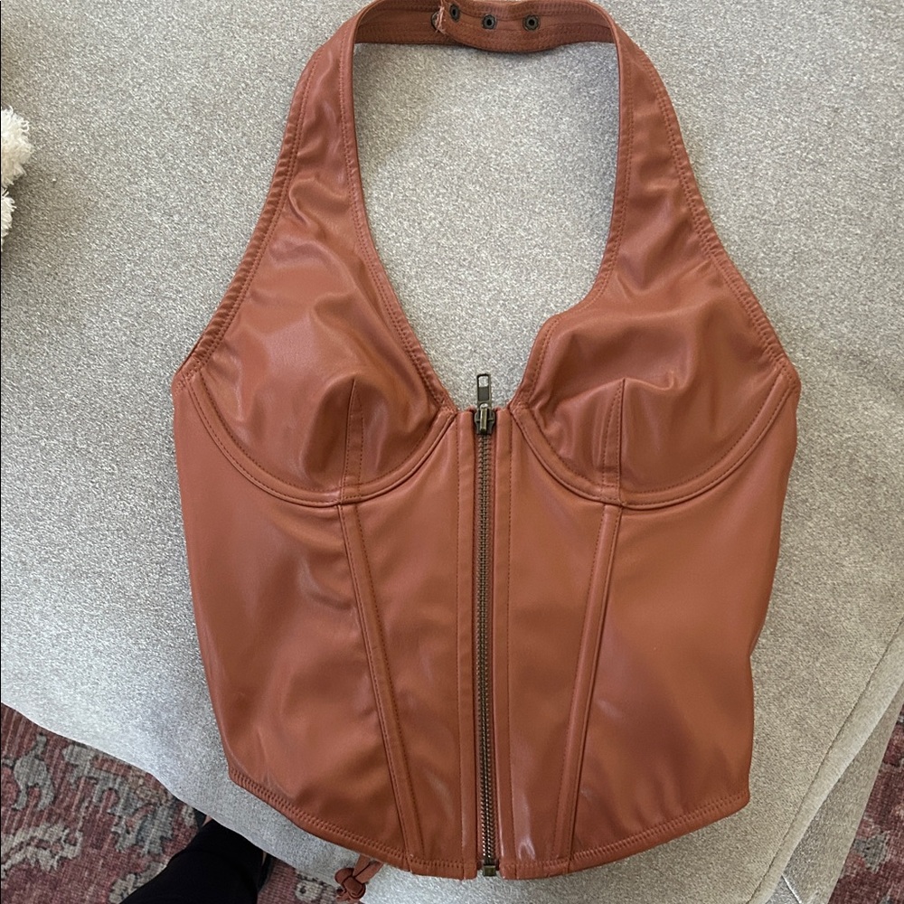 Urban Outfitters Brown Lace-Up Corset Top